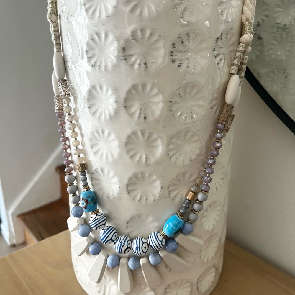Boho Statement Elegant Multicolor Long Beaded Nec… - image 1